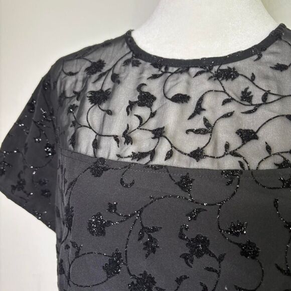 Vintage 90s Y2K Sparkly Dark Romantic Whimsygoth Fairy Black Top Sheer Panel - Picture 4 of 9
